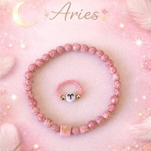 Aries Blush Zodiac Bracelet & Ring Set ♈ | Pink Crystal Beaded Set | Feminine